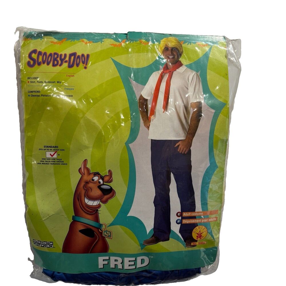 Scooby-Doo! Fred Adult Halloween Costume One Size Shirt, Pants, Neck Scarf ,Wig